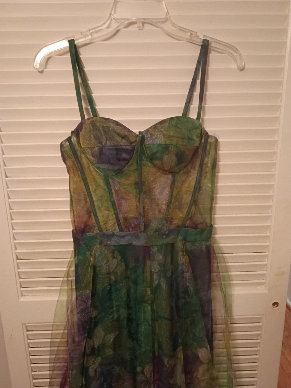 Green Floral Mesh Corset Midi Dress - Picture 3 of 7